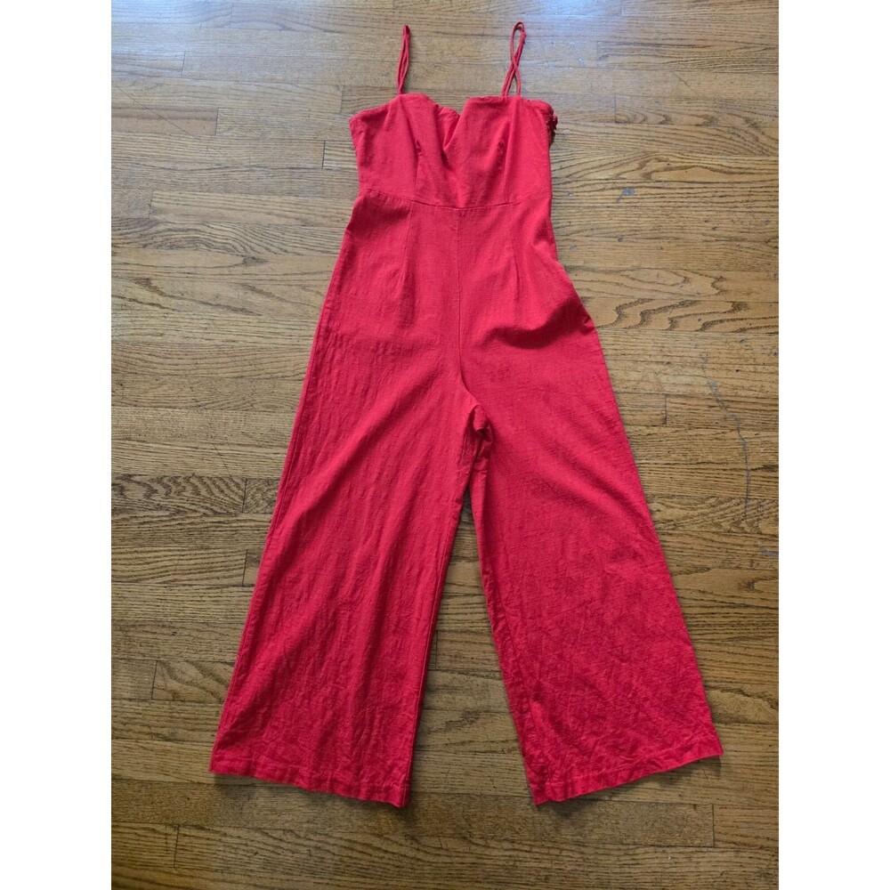 Astr the Label Linen Blend Red Sleeveless Cropped Jumpsuit Size Small